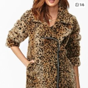 UNIF Vintage "Donna" Leopard Print (or cheetah?) Faux Fur Moto Jacket/Coat